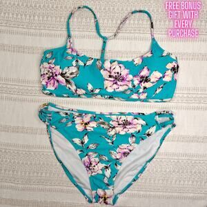 Sand Castle Floral Bikini Set Size XL NEW 2-Piece Swimsuit Aqua Pink
